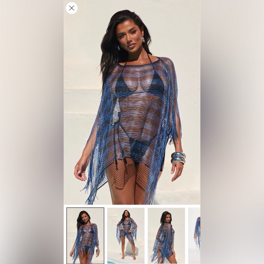 NWOT Fashion Nova Blue and Black Fringe SEXY Cover Up